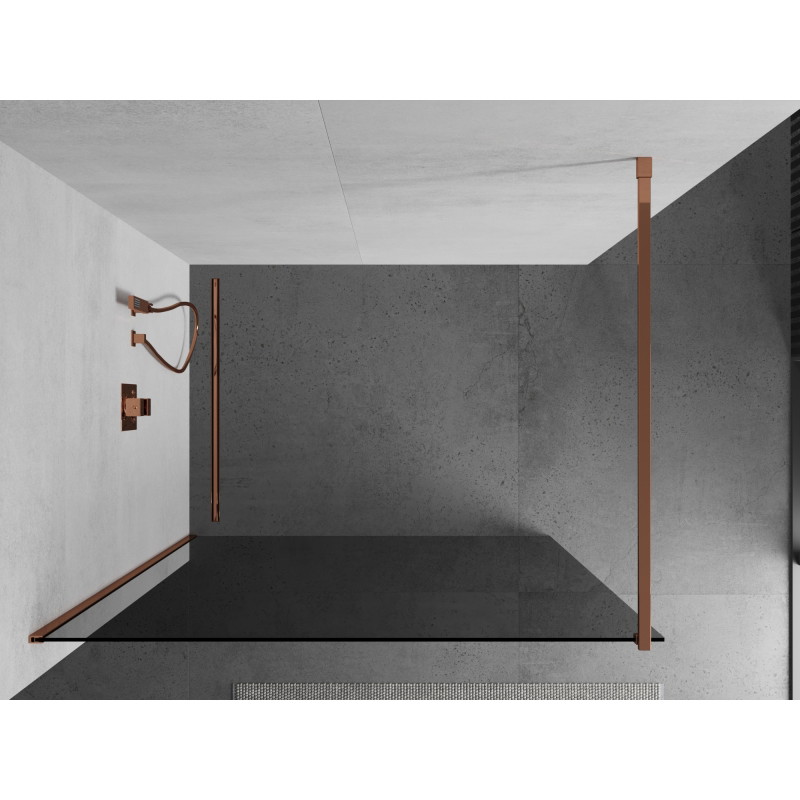 Mexen Kioto Walk-in Shower Screen 90 x 200 cm, Graphite 8 mm, Rose Gold - 800-090-101-60-40