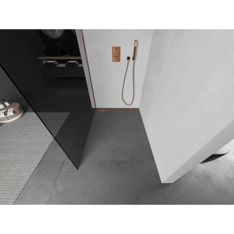 Mexen Kioto Walk-in Shower Screen 90 x 200 cm, Graphite 8 mm, Rose Gold - 800-090-101-60-40