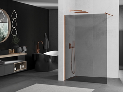 Mexen Kioto ścianka prysznicowa Walk-in 120 x 200 cm, grafit 8 mm, różowe złoto - 800-120-101-60-40