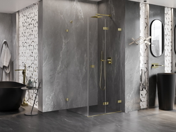 Mexen Lunar-F cabina de ducha plegable derecha 80 x 80 cm, transparente, dorada - 836-080-080-50-00-P