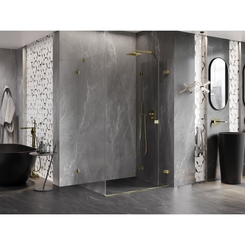 Mexen Lunar-F folding shower enclosure right 85 x 80 cm, transparent, gold - 836-085-080-50-00-P