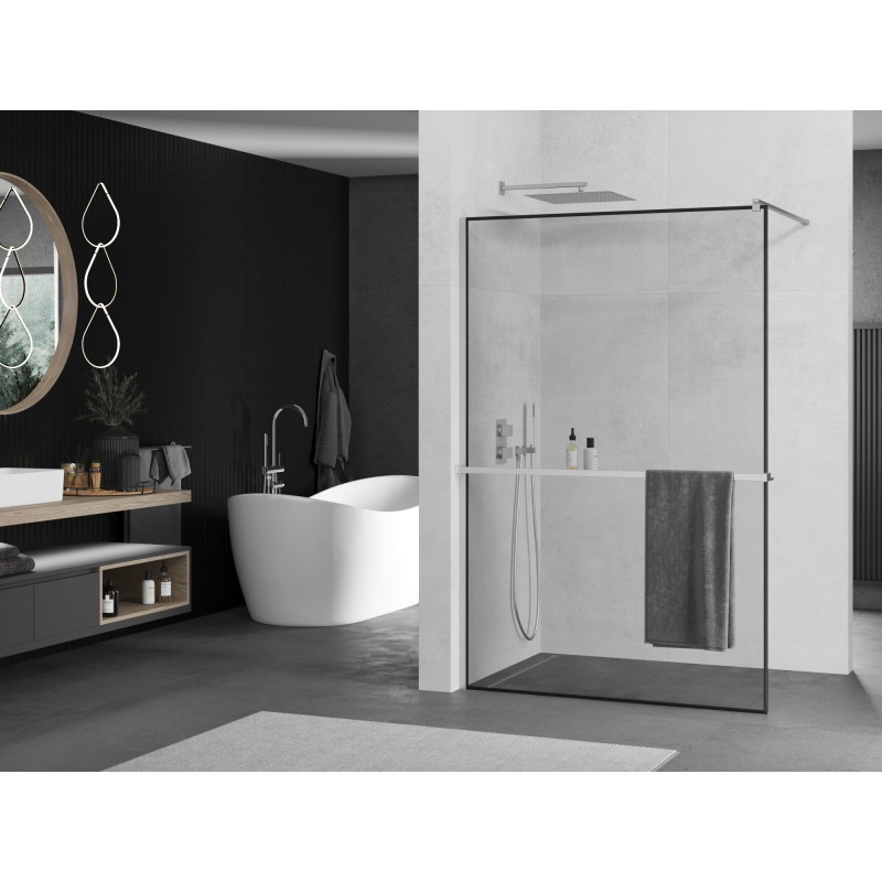 Mexen Kioto+ dušisein koos riiuliga Walk-in 80 x 200 cm, must raam, kroom - 800-080-121-01-70