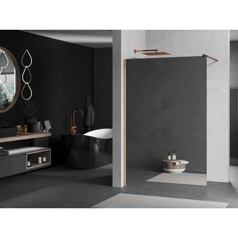 Mexen Kioto Walk-in Shower Wall 100 x 200 cm, Mirror 8 mm, Pink Gold - 800-100-101-60-50