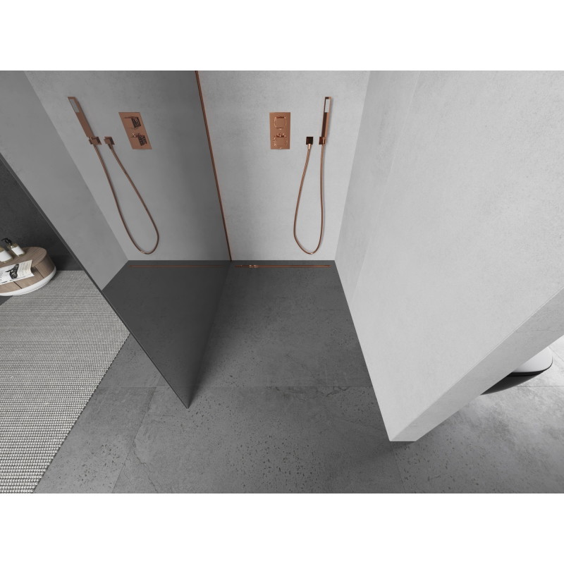 Mexen Kioto Walk-in Shower Wall 120 x 200 cm, Mirror 8 mm, Rose Gold - 800-120-101-60-50