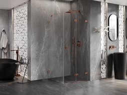 Mexen Lunar-F inklapbare douchecabine rechts 100 x 100 cm, transparant, roze goud- 836-100-100-60-00-P