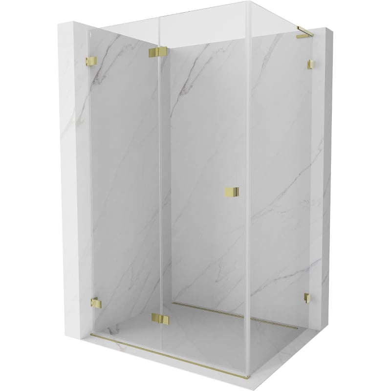 Mexen Lunar-F L folding shower enclosure left 85 x 70 cm, transparent, gold - 836L-085-070-50-00-L