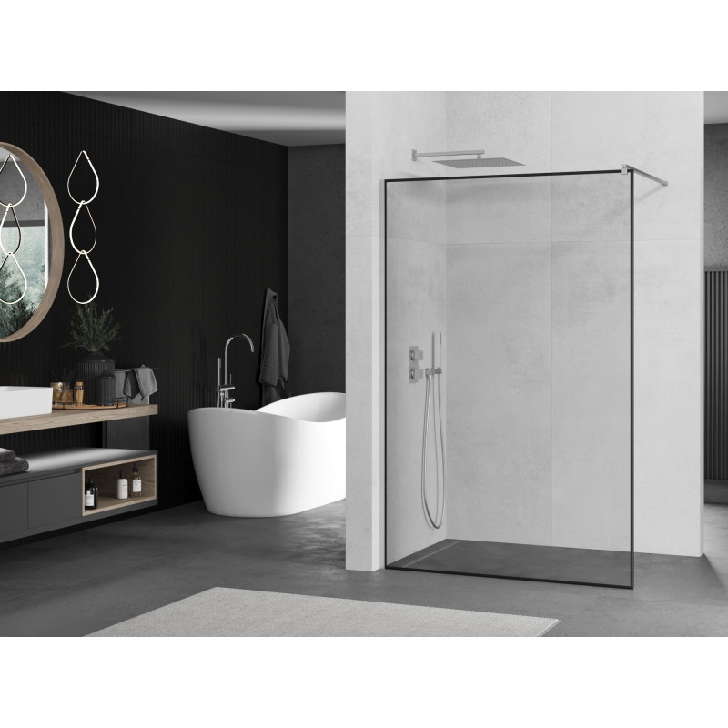 Mexen Kioto Walk-in Shower Wall 110 x 200 cm, Black Frame 8 mm, Chrome - 800-110-101-01-70