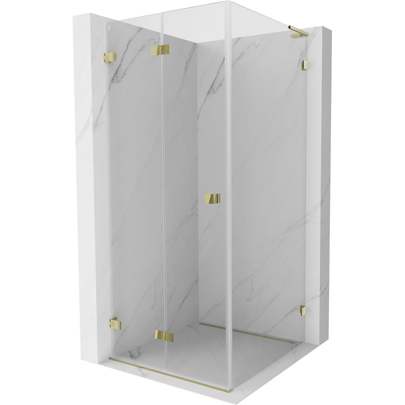 Mexen Lunar-F L faltbare Duschkabine links 80 x 80 cm, transparent, gold - 836L-080-080-50-00-L