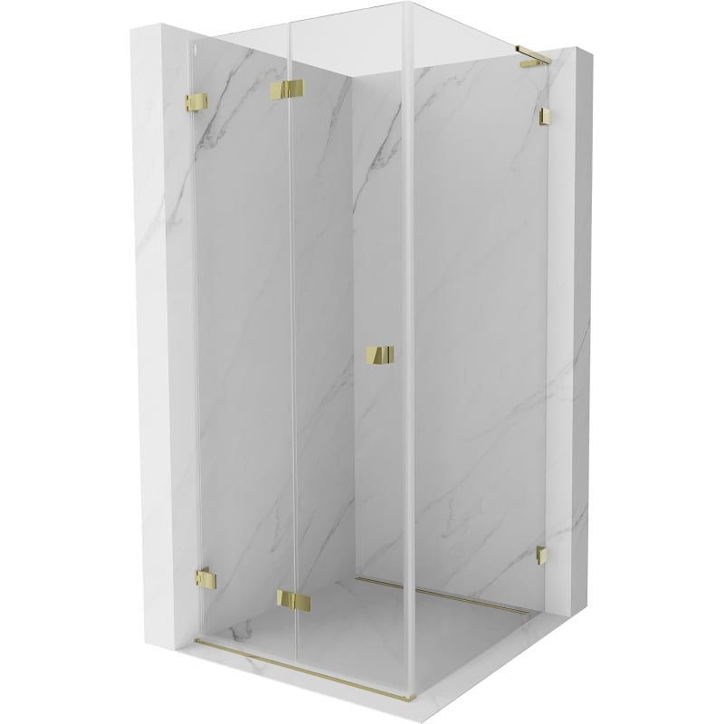 Mexen Lunar-F L folding shower enclosure left 80 x 80 cm, transparent, gold - 836L-080-080-50-00-L