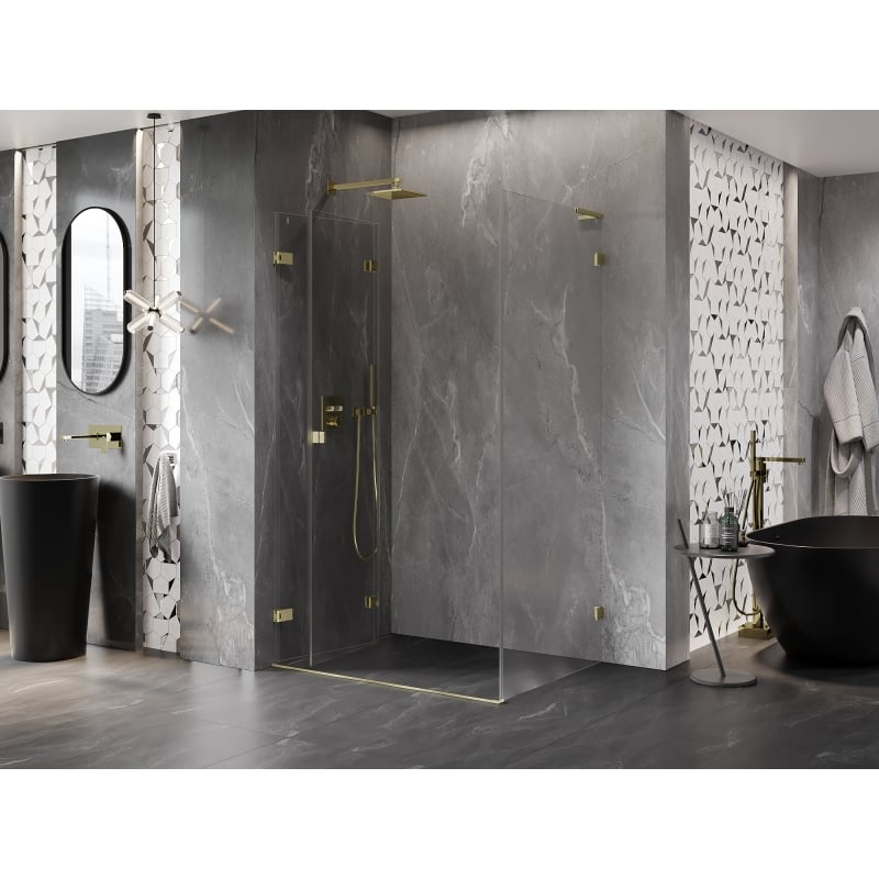 Mexen Lunar-F L folding shower enclosure left 90 x 70 cm, transparent, brushed gold - 836L-090-070-55-00-L