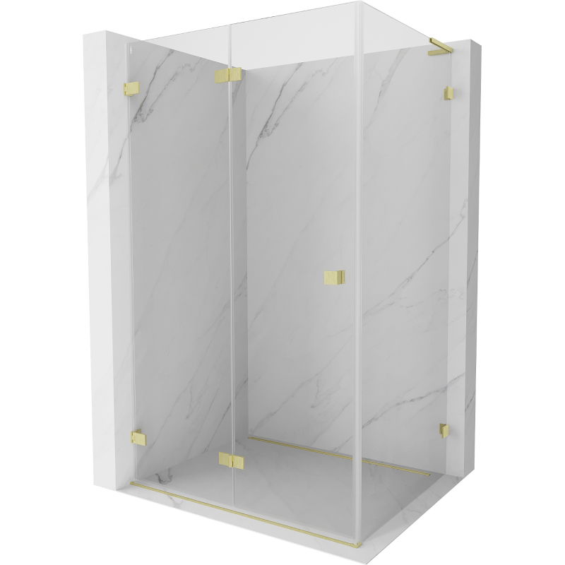 Mexen Lunar-F L klappbare Duschkabine links 90 x 80 cm, transparent, gebürstetes Gold - 836L-090-080-55-00-L