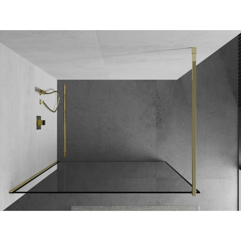 Mexen Kioto paroi de douche Walk-in 100 x 200 cm, cadre noir 8 mm, doré - 800-100-101-50-70