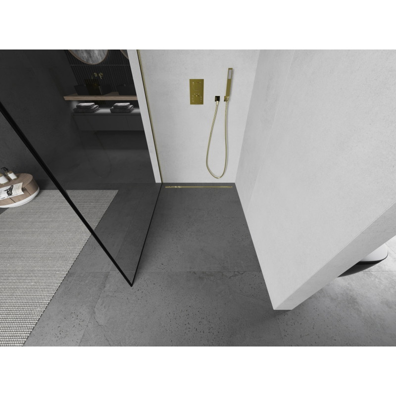 Mexen Kioto dušisein Walk-in 100 x 200 cm, must raam 8 mm, kuldne - 800-100-101-50-70