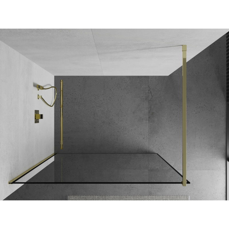 Mexen Kioto parete doccia Walk-in 120 x 200 cm, cornice nera 8 mm, oro - 800-120-101-50-70