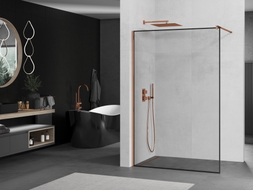 Mexen Kioto Staklena tuš-pregrada Walk-in 50 x 200 cm, crni okvir 8 mm, ružičasto zlato - 800-050-101-60-70