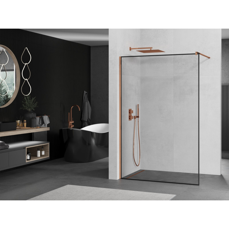 Mexen Kioto douchewand Walk-in 60 x 200 cm, zwart frame 8 mm, roségoud - 800-060-101-60-70