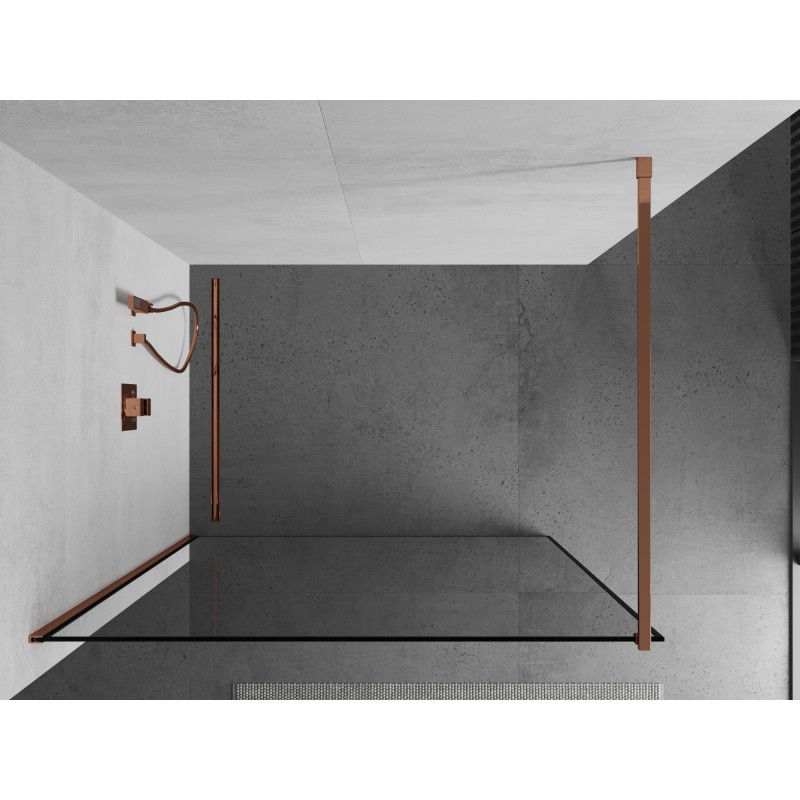Mexen Kioto Duschwand Walk-in 60 x 200 cm, schwarzer Rahmen 8 mm, Roségold - 800-060-101-60-70