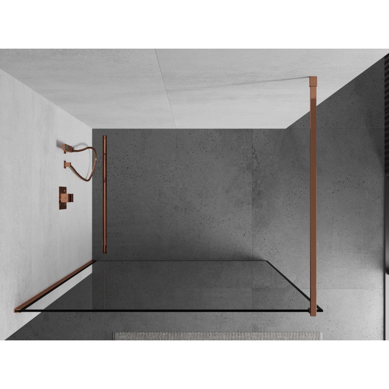 Mexen Kioto tuš zaslon Walk-in 90 x 200 cm, črn okvir 8 mm, rožnato zlato - 800-090-101-60-70