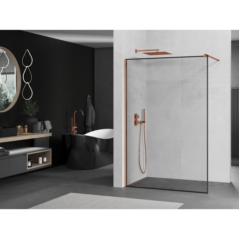 Mexen Kioto dušisein Walk-in 100 x 200 cm, must raam 8 mm, roosa kuld - 800-100-101-60-70