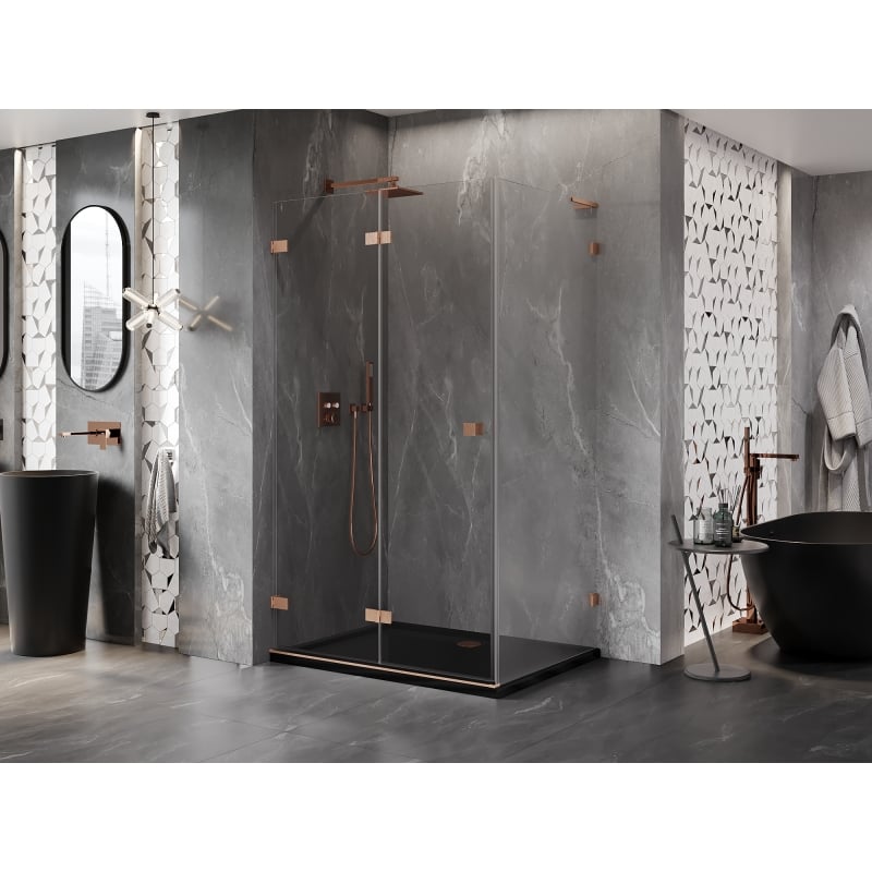 Mexen Lunar-F L folding shower enclosure left 90 x 80 cm, transparent, brushed copper - 836L-090-080-65-00-L
