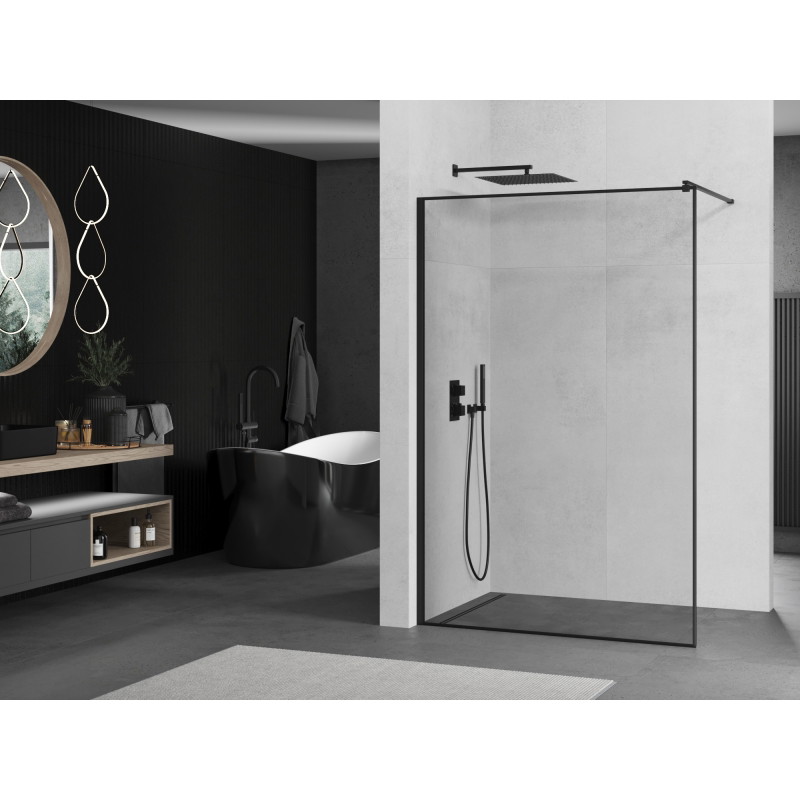 Mexen Kioto Walk-in Shower Wall 50 x 200 cm, Black Frame 8 mm, Black - 800-050-101-70-70