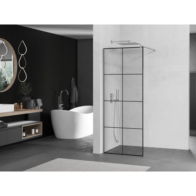 Mexen Kioto dušisein Walk-in 80 x 200 cm, must ruudustik 8 mm, kroom - 800-080-101-01-77