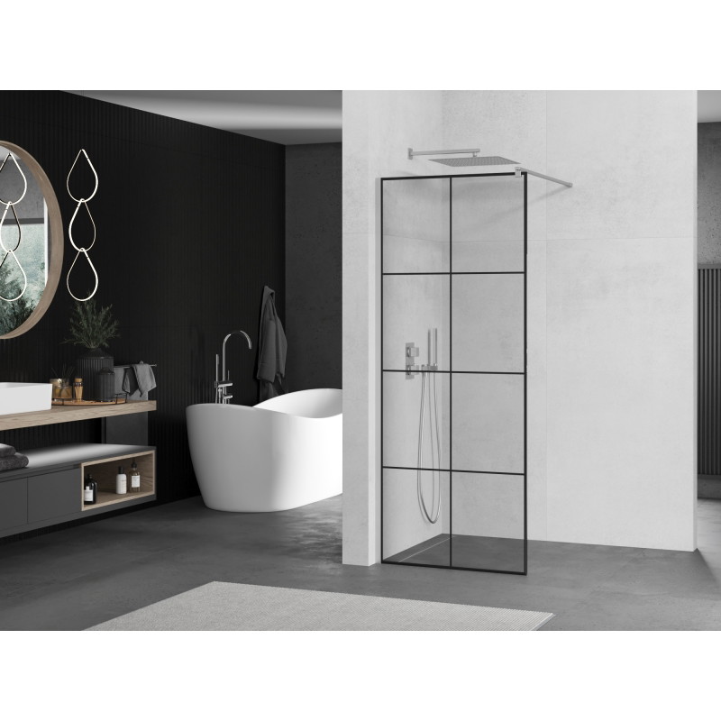 Mexen Kioto dušisein Walk-in 90 x 200 cm, must ruudustik 8 mm, kroom - 800-090-101-01-77