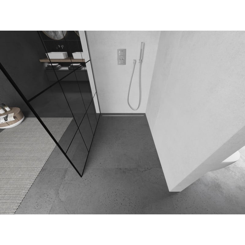 Mexen Kioto parete doccia Walk-in 130 x 200 cm, griglia nera 8 mm, cromo - 800-130-101-01-77