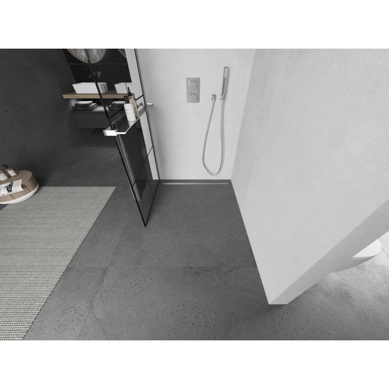 Mexen Kioto+ mampara de ducha con estante Walk-in 80 x 200 cm, rejilla negra, cromo - 800-080-121-01-77