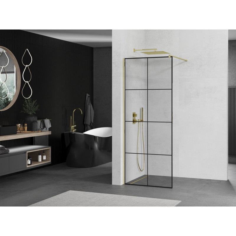 Mexen Kioto dušisein Walk-in 80 x 200 cm, must ruudustik 8 mm, kuldne - 800-080-101-50-77