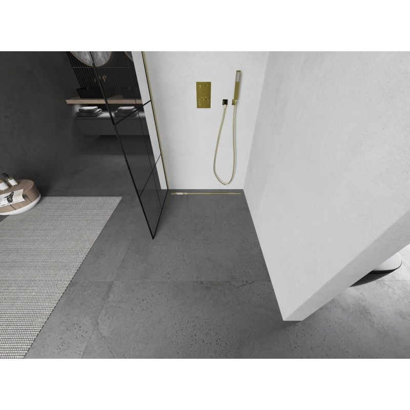 Mexen Kioto dušisein Walk-in 80 x 200 cm, must ruudustik 8 mm, kuldne - 800-080-101-50-77