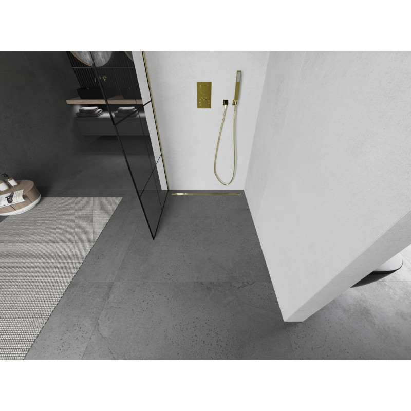 Mexen Kioto pared de ducha Walk-in 80 x 200 cm, cuadrícula negra 8 mm, dorada - 800-080-101-50-77