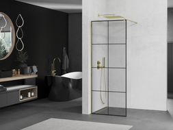 Mexen Kioto Walk-in tuš stijena 90 x 200 cm, crna mreža 8 mm, zlatna - 800-090-101-50-77