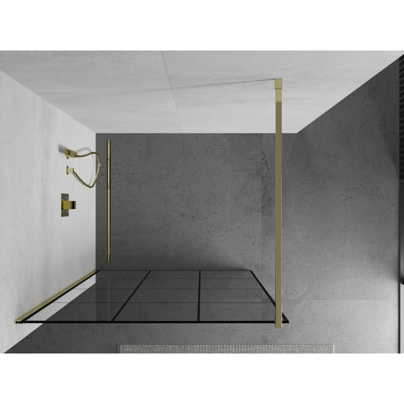 Mexen Kioto ścianka prysznicowa Walk-in 100 x 200 cm, czarna kratka 8 mm, złota - 800-100-101-50-77