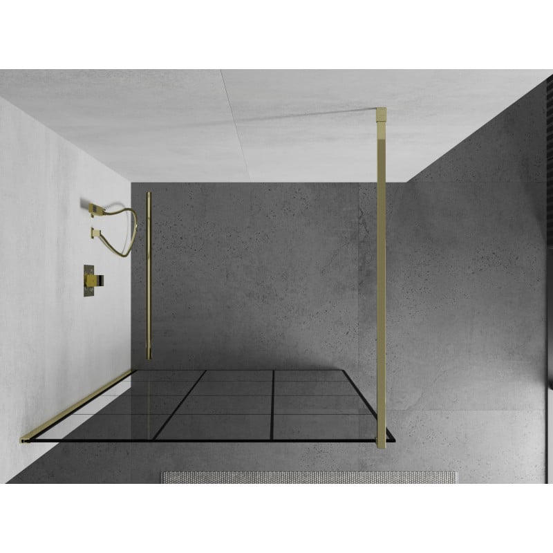 Mexen Kioto Duschwand Walk-in 110 x 200 cm, schwarzes Gitter 8 mm, Gold - 800-110-101-50-77