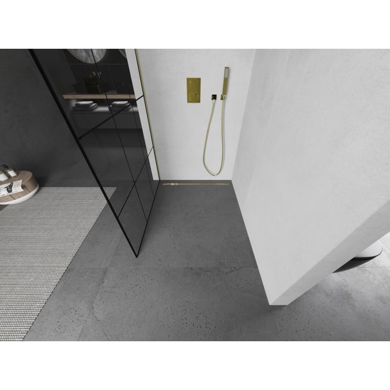 Mexen Kioto walk-in dušisein 110 x 200 cm, must ruudustik 8 mm, kuldne - 800-110-101-50-77