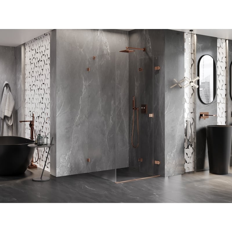 Mexen Lunar-F cabine de douche pliante droite 80 x 80 cm, transparent, cuivre brossé- 836-080-080-65-00-P