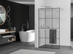 Mexen Kioto+ Duschabtrennung mit Regal Walk-in 120 x 200 cm, schwarzes Gitter, Chrom - 800-120-121-01-77