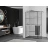 Mexen Kioto+ ścianka prysznicowa z półką Walk-in 130 x 200 cm, czarna kratka, chrom - 800-130-121-01-77