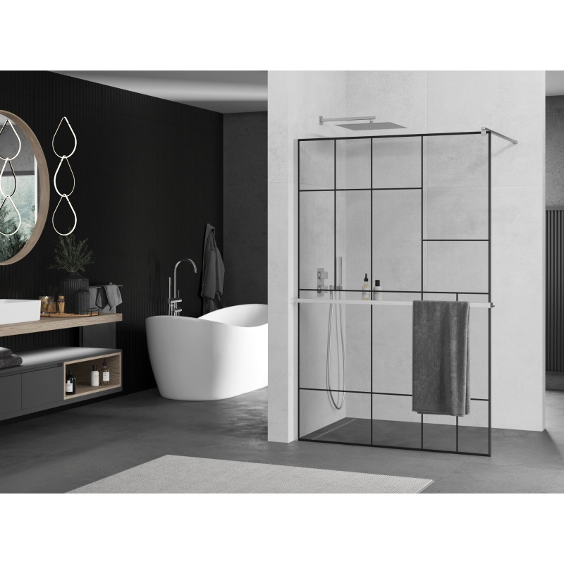 Mexen Kioto+ dušinurk riiuliga Walk-in 70 x 200 cm, must muster, kroom - 800-070-121-01-78
