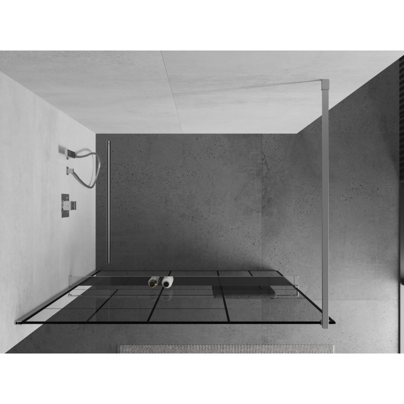Mexen Kioto+ dušinurk riiuliga Walk-in 70 x 200 cm, must muster, kroom - 800-070-121-01-78