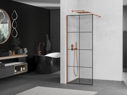 Mexen Kioto Zid za tuš Walk-in 70 x 200 cm, crna rešetka 8 mm, ružičasto zlato - 800-070-101-60-77