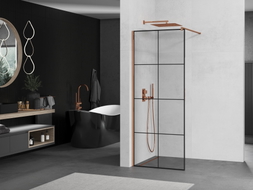 Mexen Kioto ścianka prysznicowa Walk-in 80 x 200 cm, czarna kratka 8 mm, różowe złoto - 800-080-101-60-77