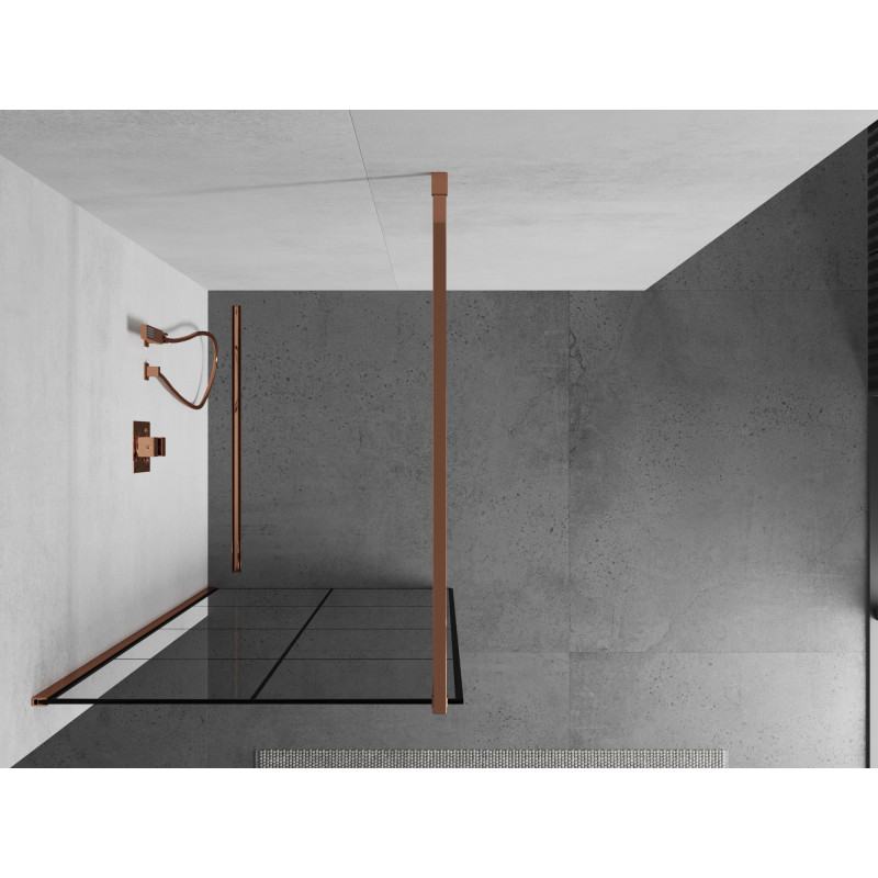 Mexen Kioto mampara de ducha Walk-in 80 x 200 cm, rejilla negra 8 mm, oro rosa - 800-080-101-60-77