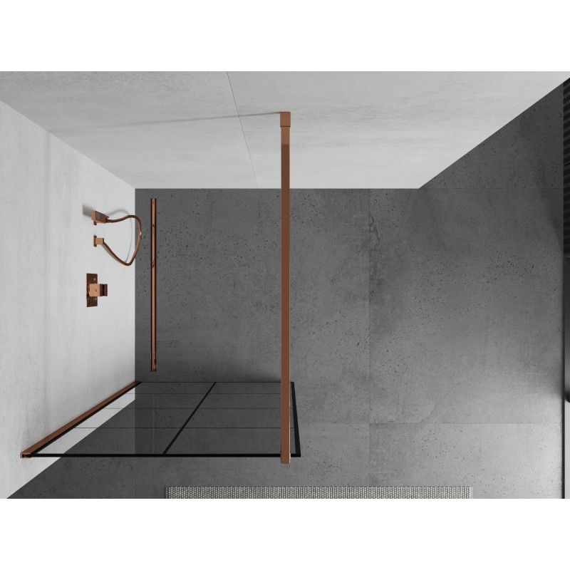 Mexen Kioto parete doccia Walk-in 90 x 200 cm, griglia nera 8 mm, oro rosa - 800-090-101-60-77