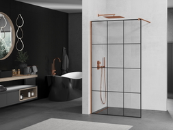 Mexen Kioto Tuš paravan Walk-in 100 x 200 cm, crna mreža 8 mm, ružičasto zlato - 800-100-101-60-77