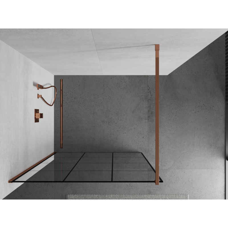 Mexen Kioto Walk-in duschvägg 100 x 200 cm, svart rutnät 8 mm, roséguld - 800-100-101-60-77
