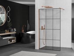Mexen Kioto ścianka prysznicowa Walk-in 120 x 200 cm, czarna kratka 8 mm, różowe złoto - 800-120-101-60-77