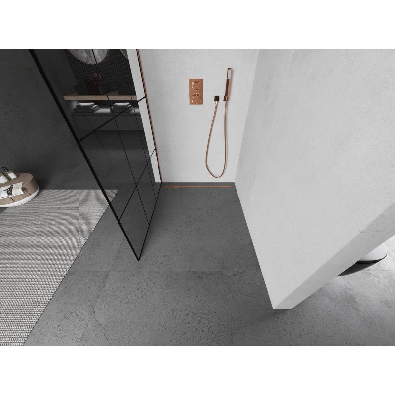 Mexen Kioto dušisein Walk-in 120 x 200 cm, must ruudustik 8 mm, roosa kuld - 800-120-101-60-77