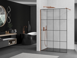 Mexen Kioto parete doccia Walk-in 140 x 200 cm, griglia nera 8 mm, oro rosa - 800-140-101-60-77